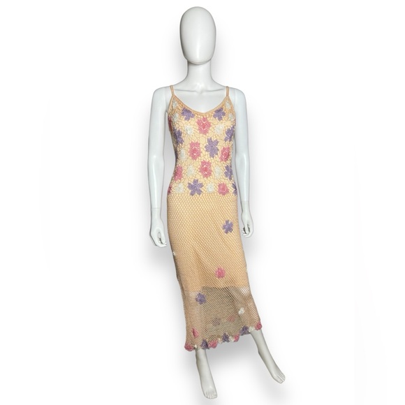 Vintage Kroshetta by Papillon Peach Floral Crochet Dress - Picture 2 of 11
